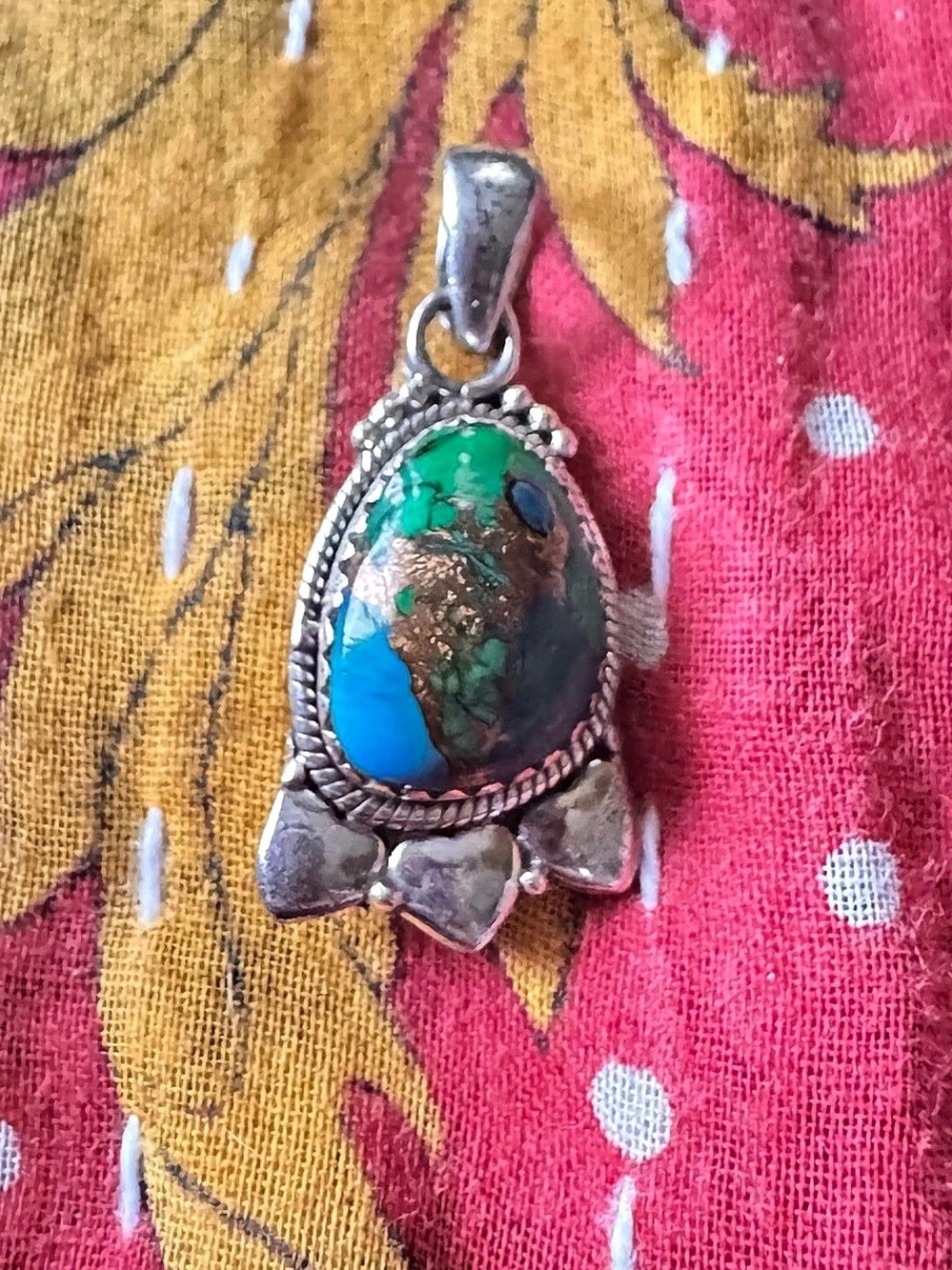 925 Sterling Silver Native Sonoran Gold Turquoise Pendant